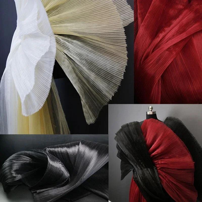 100x145cm Jasná Plisovaná Organza Látka Šít Svatební Šaty A Módní Plisované Síťoviny, DIY Tvar Pevné Designové Látky