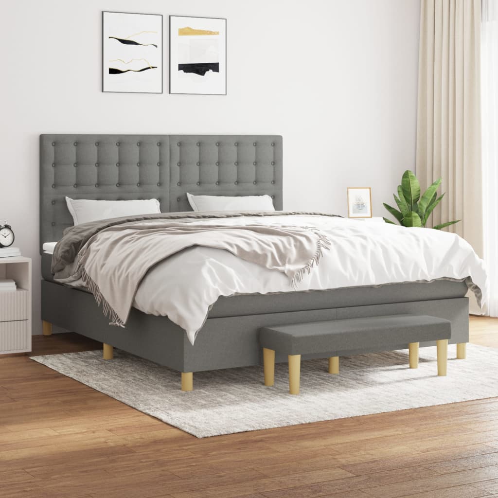 Box Spring Bed with Mattress Dark Grey 160 x 200 cm Fabric