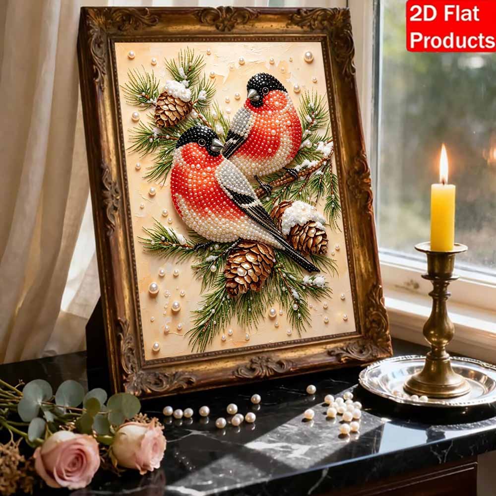 DIY Pearl Bead Painting Kit Winter Birds Festive Stress Relief Craft Frameless 3D Canvas Art for Adults Home Decoration Gift