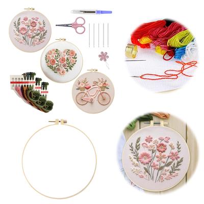 3 Pack Flower Plant DIY Embroidery Kit with Embroidery Hoop Embroidery Stitches Practice Kit 30x30cm for Beginners and Adults