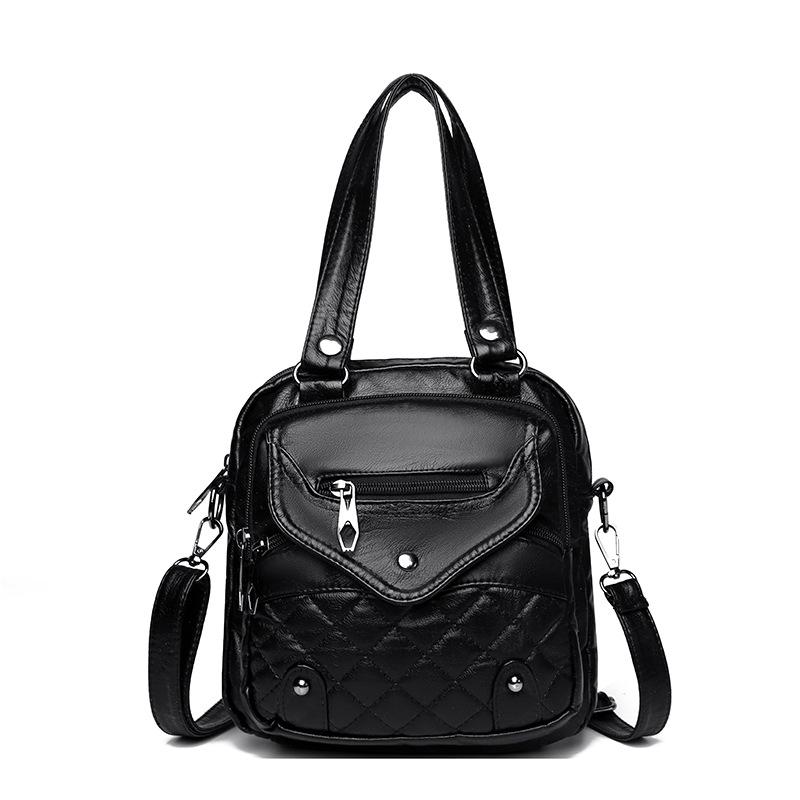 

New stylish retro large-capacity handbag lightweight pu leather shoulder bag women s crossbody backpack чёрный