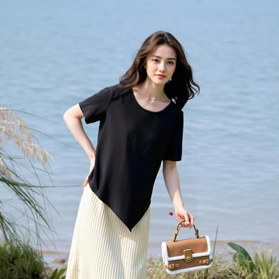 Deformation Strategy Plus Size Women's Solid Color Cotton T-Shirt - Summer Short Sleeve Loose Slimming Top