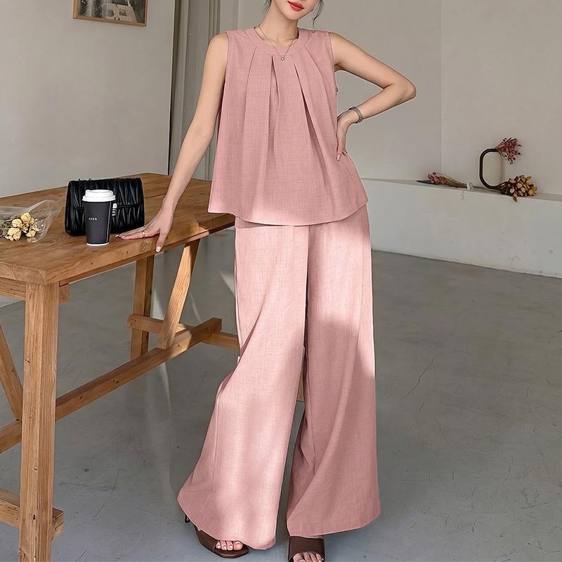 ZANZEA Women Sleeveless Blouse and Long Pants Casual Two Piece Suit Sets