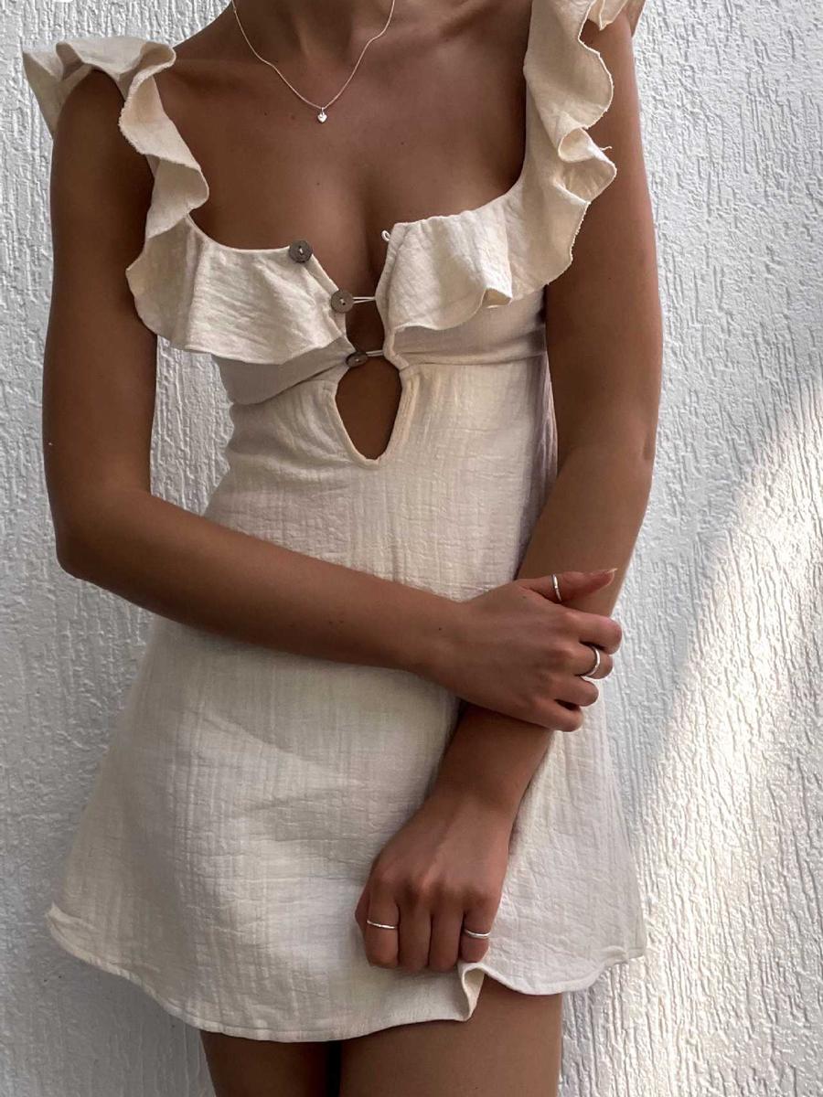 Sexy Lace Ruffle Halter Mini Dress for Women - New Arrival S белый