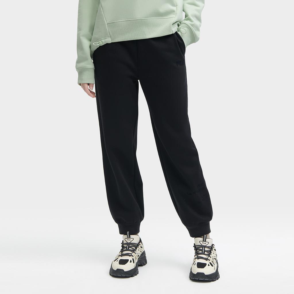 FILA Solid Color Cuffed Casual Knit Sports Pants Women bottoms Black F11W349601F-BK