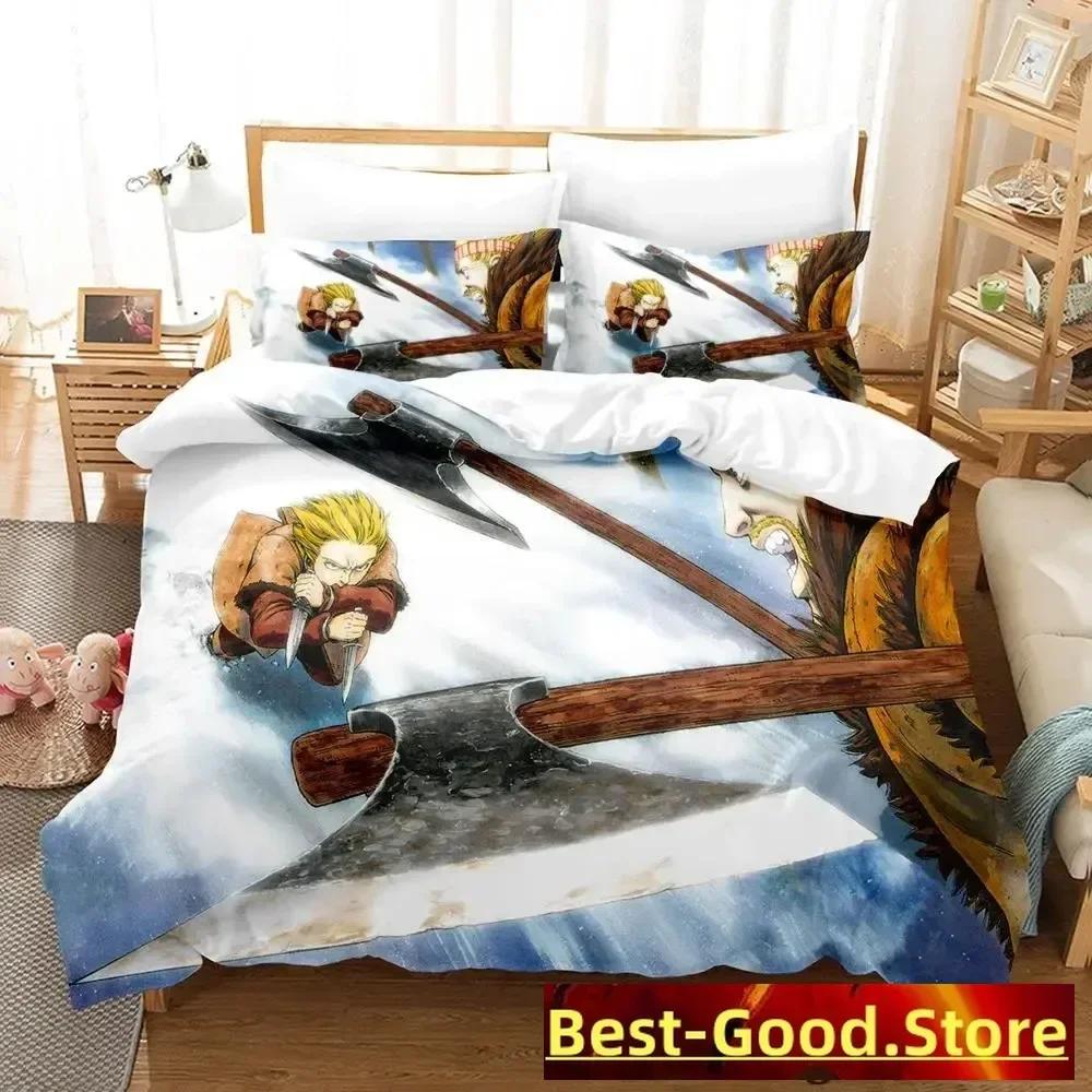 Vinland Saga Bettwäsche-Set, Bettbezug, Laken, bedrucktes Bettwäsche-Set, Kissenbezug, Bettdecke, Doppelbett, Queensize, Kingsize, Schlafzimmer