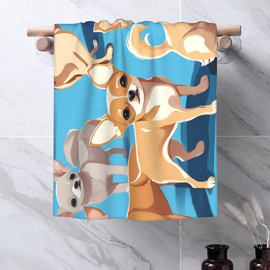 A pack of Chihuahuas, basic blue color Soft Face Towel Quick Dry Pool Bath Cotton Towels Absorbent