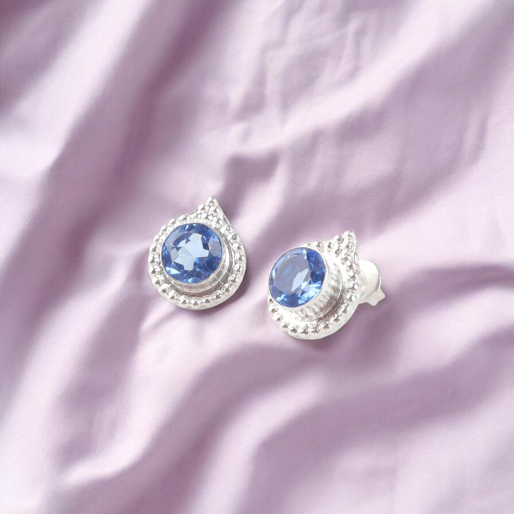 Natural Tanzanite Gemstone 925 Sterling Silver Jewelry Handmade Women Studs0.62" EE-125-8