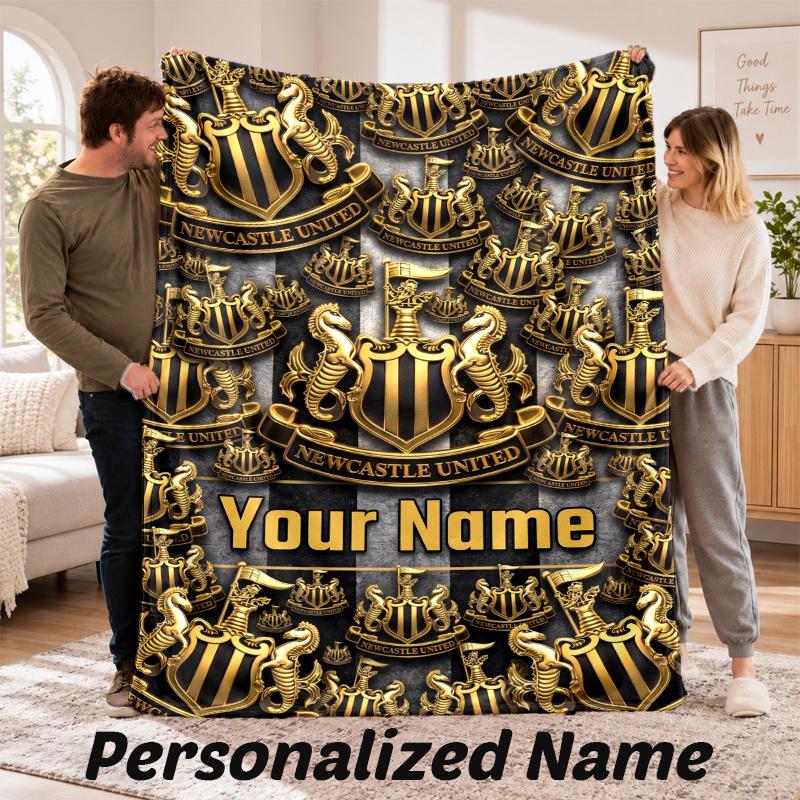 Custom Name Newcastle United Flannel Throw Blanket Personalized Text Soft Blanket Bed Sofa Gift