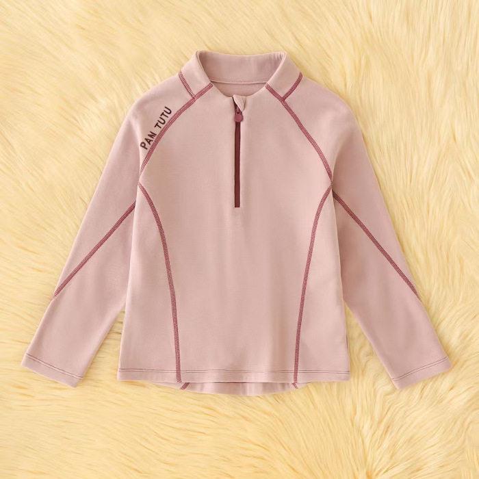 

Kids Autumn & Winter Half-Zip Velvet-Lined Long-Sleeve T-Shirt 120cm
