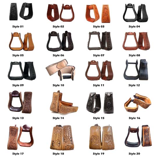 High Quality Horse Western Stirrups Saddle Tack Floral Handmade Tooled Leather Covered Pair