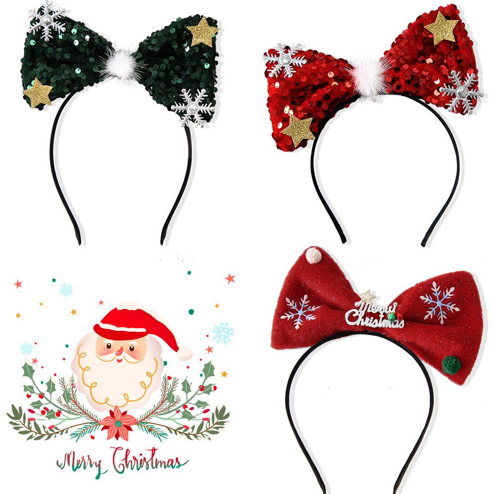 Charming Christmas Kids Headband With Colorful Shiny Sequins And Cute Bow For Celebrations Festive
