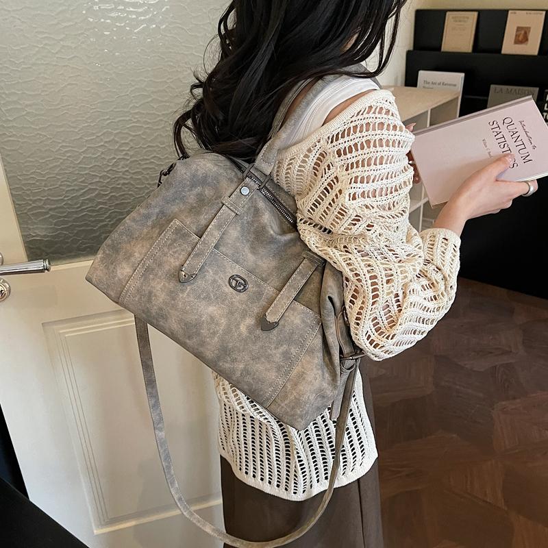 Retro Washed Faux Leather Bost Bag - Women's Casual Top-handle Handbag, Detachable Strap Crossbody Tote for Daily Use