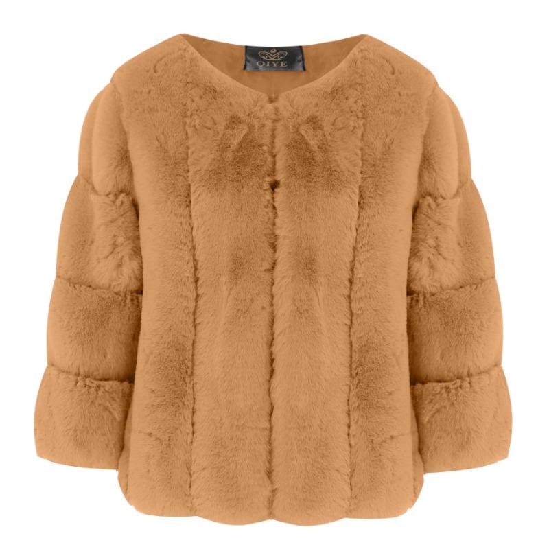 Autumn and winter popular imitation fur short round neck jacket women's fashion new top women's light Europe and America