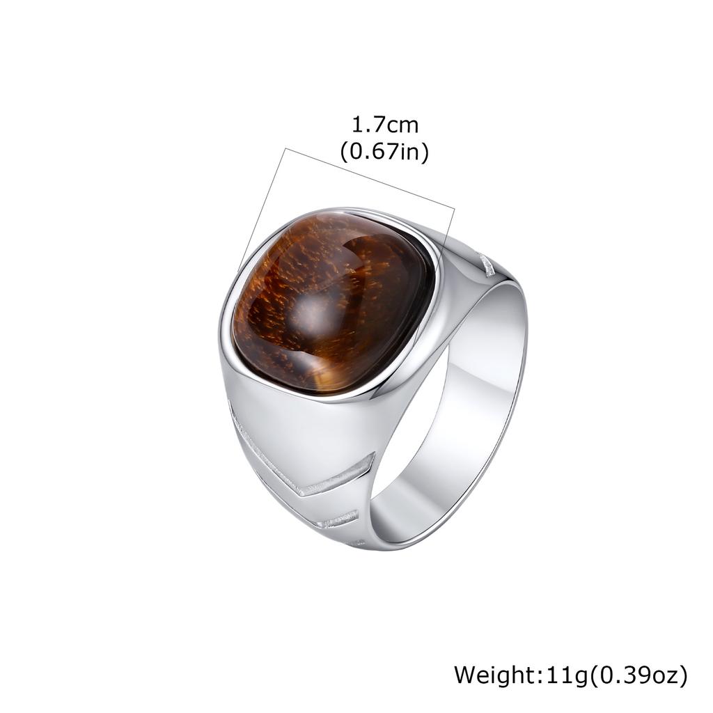Tiger Eye Stone Ring for Men Boys,Stainless Steel Natural Stone Square Ring,Casual Punk Jewelry Gift for Dad Son