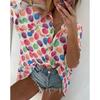 Autumn new European and American loose lapel women's shirt fashionable commuter print long-sleeved shirt women