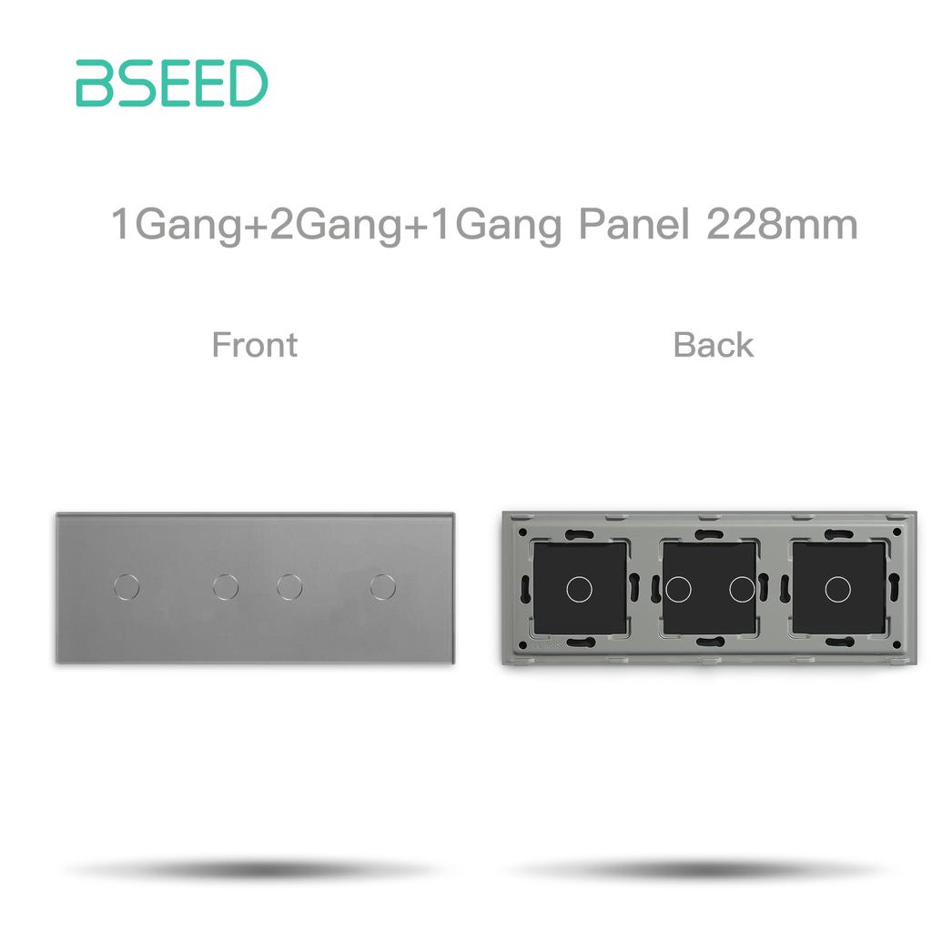 BSEED EU Standard 228mm Glass Panel 4/5Gang Touch Switch Panel Metal Frame Included Free Combination DIY Parts