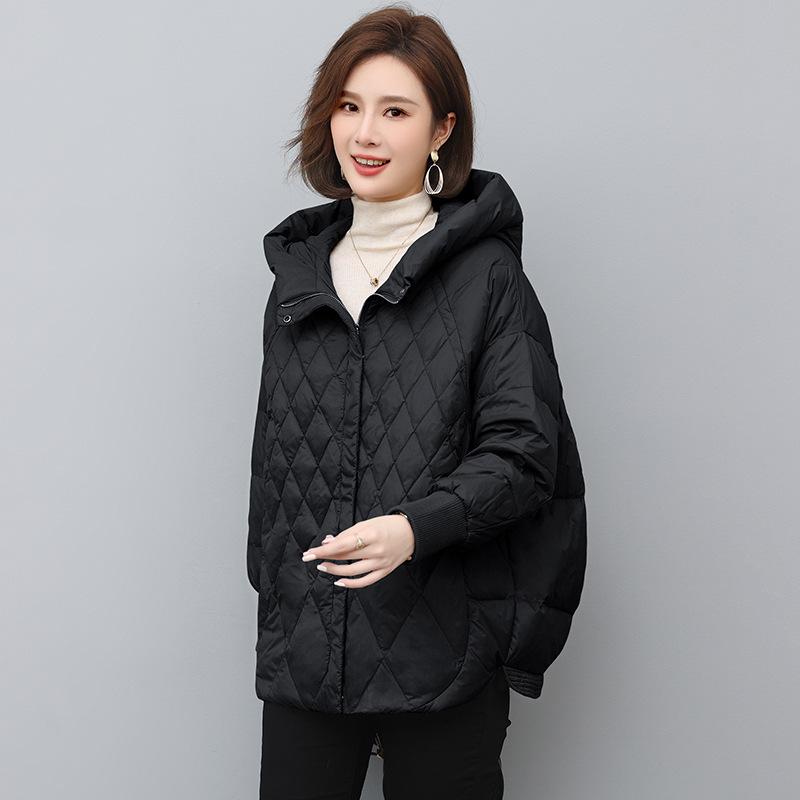 Women's Mid-Length Lightweight Down Jacket - 2024 Winter Loose Fit, Versatile, Small Size, Mom-Style Duck Down Coat
