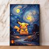 Classic Canvas Painting  Pikachu Anime Figures Van Gogh Poster Prints Hd Home Room Comics Pictures Decor Holiday Gift