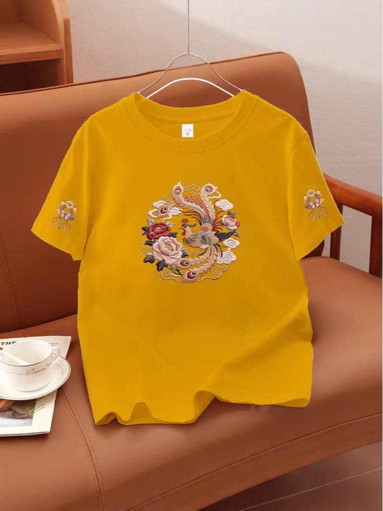 2026 Summer Unisex National Trend Cotton T-Shirt: Chinese Style, Loose Fit, Short Sleeve