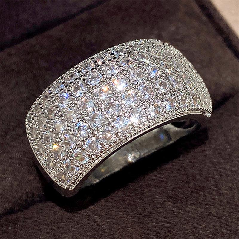 Women's Half Circle White Gold-Plated Ring with Shiny Zircon Diamonds