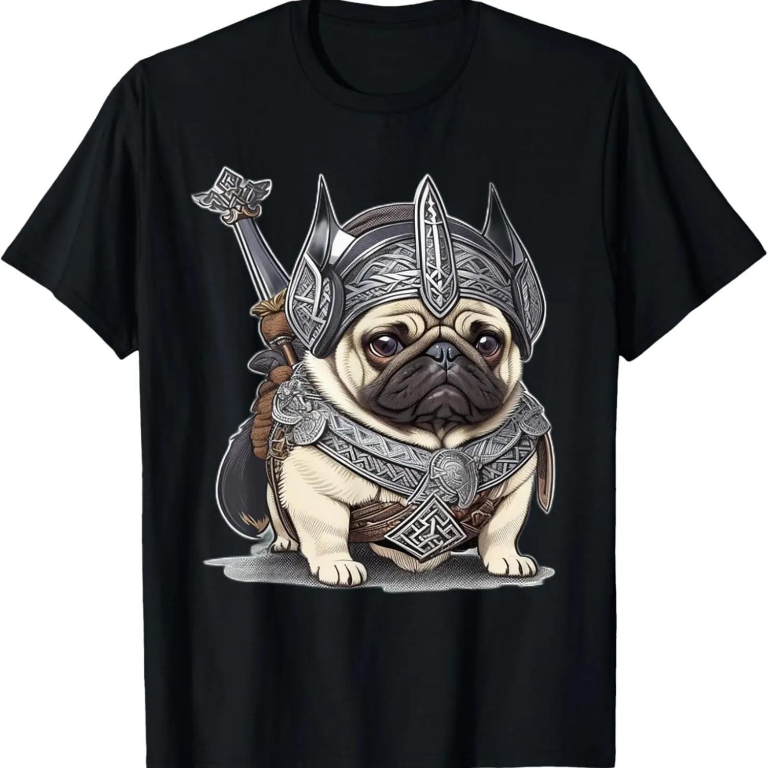 Pug Viking Warrior Norse Viking Pug With Sword Armor Helmet T-Shirt S чёрный