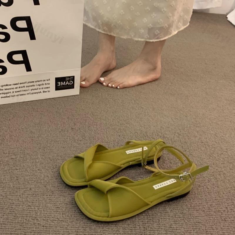 Summer Womens Sandals Comfortable Breathable Fashion Soft Outdoor Beach Shoes 2026 New Square Toed Flat Shoes Sandalias De Mujer