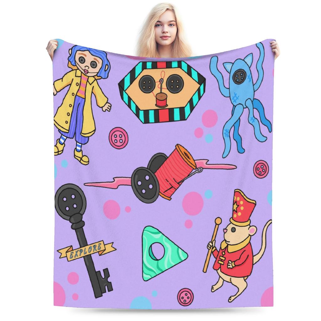 Cozy Blanket Travel Car Horror Cartoon C-Coraline Bedding Throws Novelty  Bedspread For Living Room