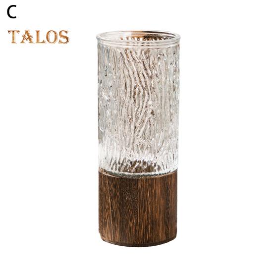 Klar Glass Sylinder Blomstervase med Trebunn Rustikk Bryllupsfest Spisebord Midtpunkt Hydroponisk Blomsterholder Gjennomsiktig Plantebeholder