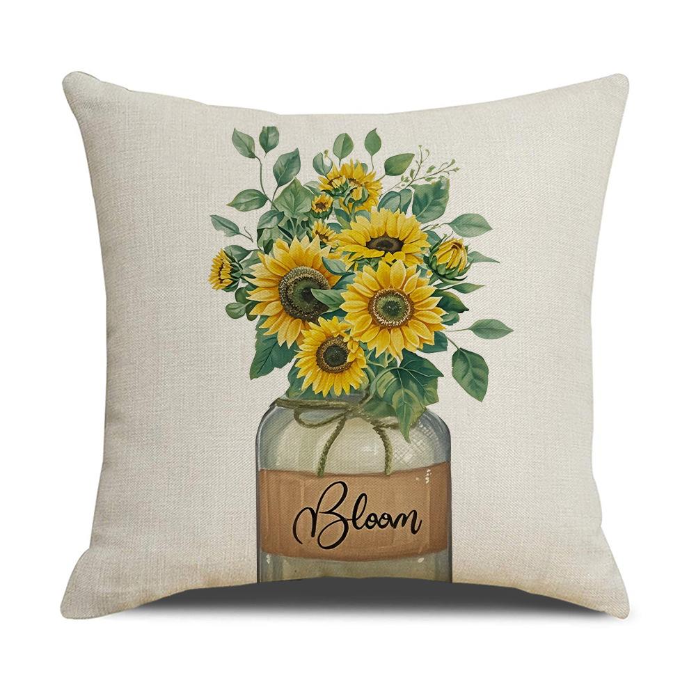 Summer Sunflower Letter Linen Pillowcase Outdoor Party Sofa Cushion Bedroom Pillow
