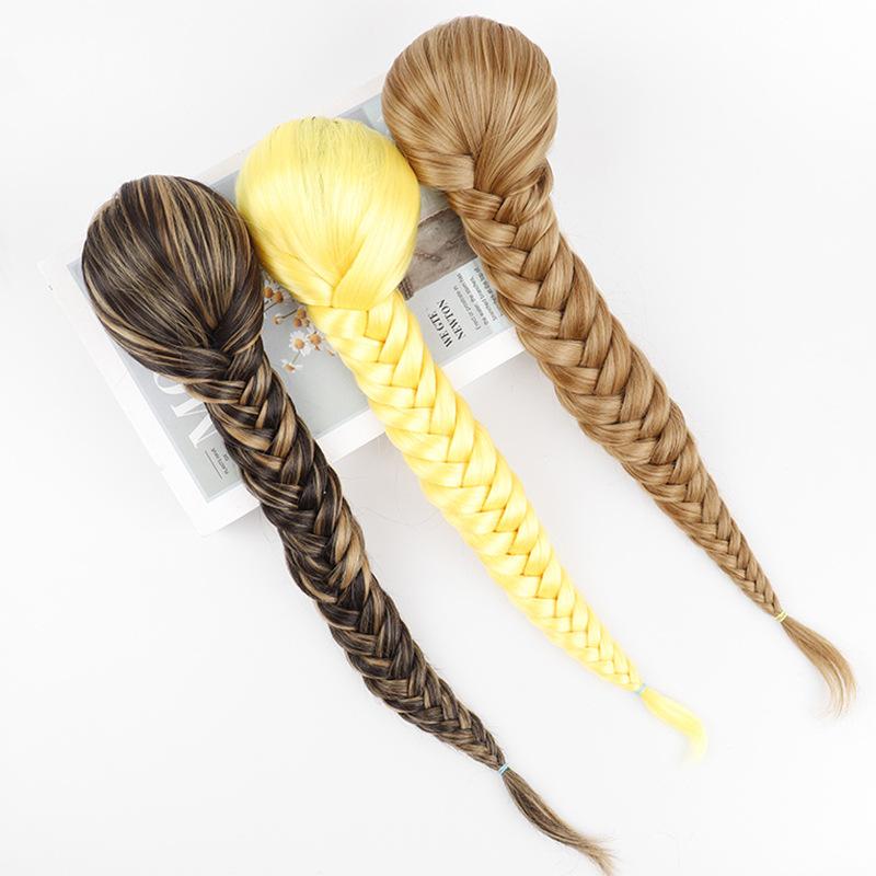 Jeedou Ponytails Hair Braided Plaited Fishtail Fishbone Drawstring Ponytail Extension Rainbow Colorful Chignon Hairpiece