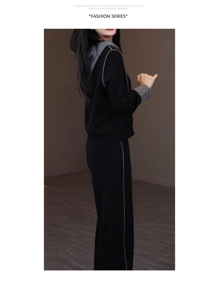 Chic Slimming Women's Hooded Sports Suit - Flaw-Concealing Two-Piece Set for Spring/Autumn