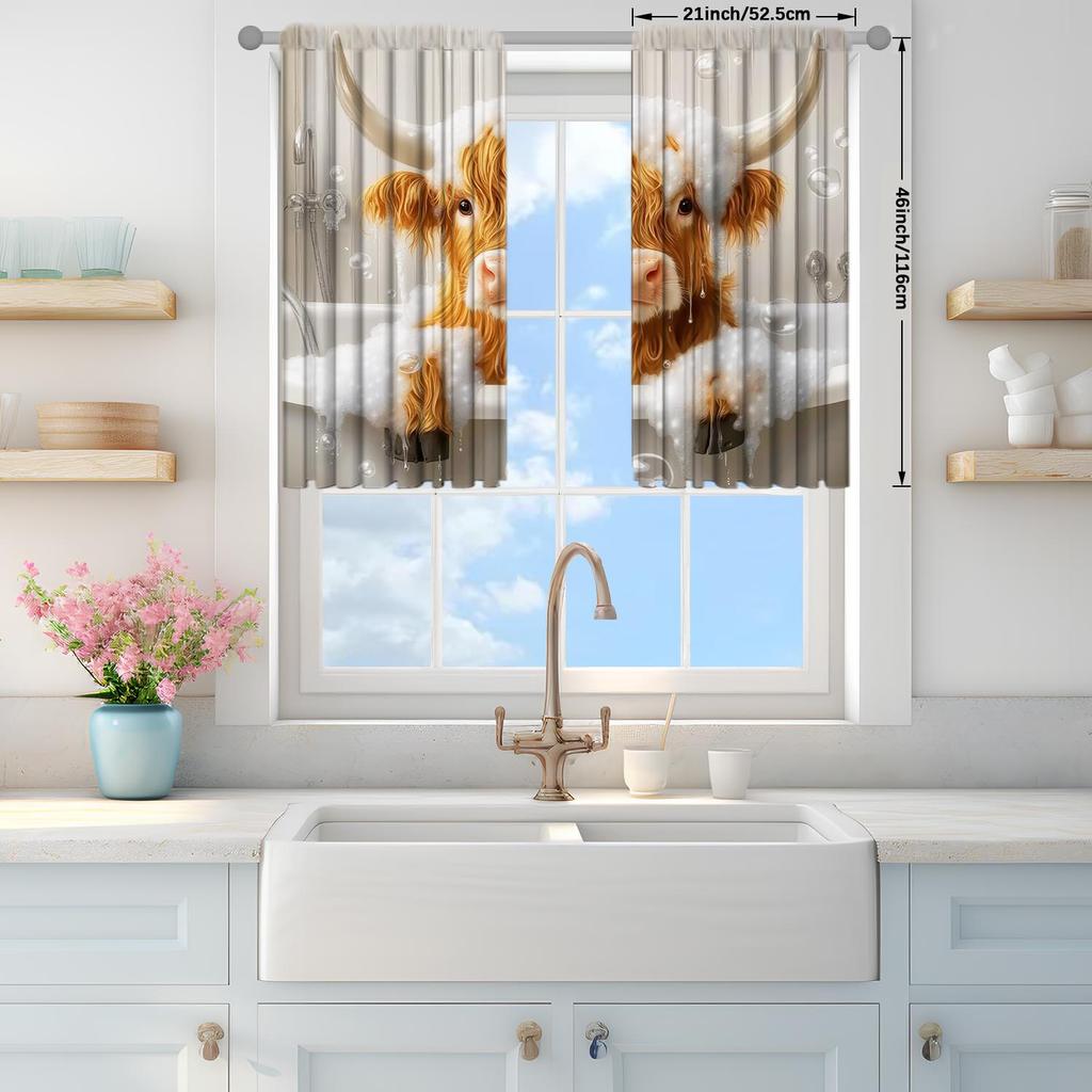 2pcs Cow That Loves To Take A Shower Printed Curtains   Shade and Privacy Protection   Suitable for Decorating Various Rooms