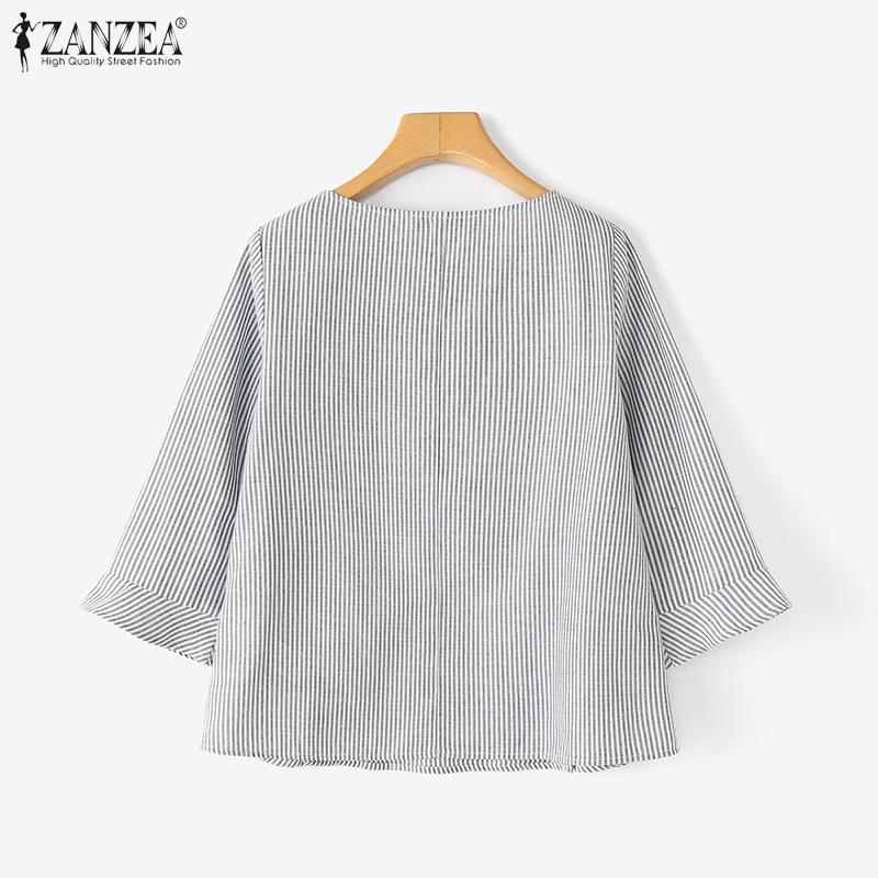 ZANZEA Damen Lässig Rundhals Locker 3/4 Ärmel Streifen Bluse