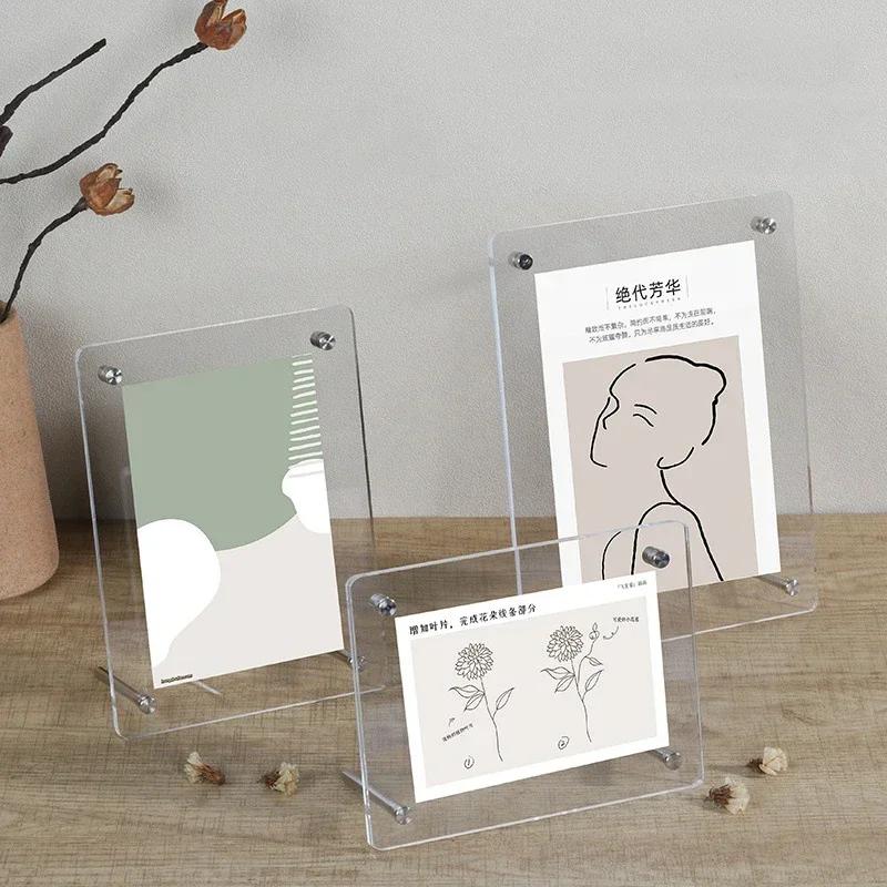INS Transparent Acrylic Picture Frame Poster Tag Display Wedding Photo Holder Desktop Wall Decor Porta Retrato