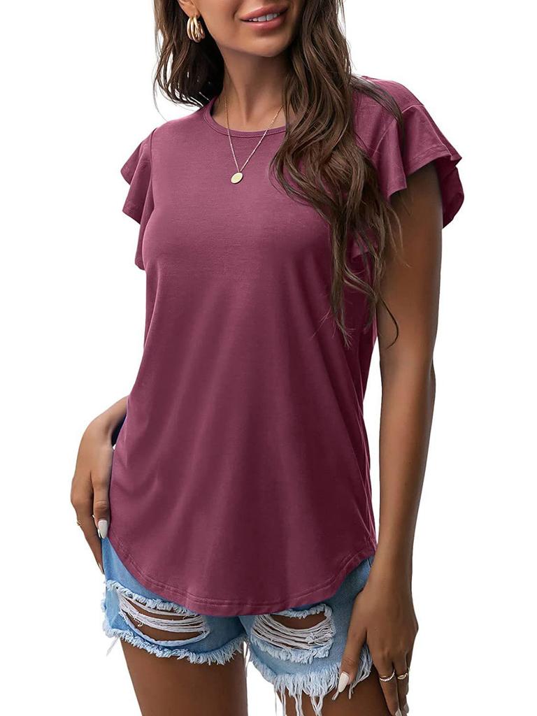 2024 Damen Lotusblatt Kurzarm Rundhals Top