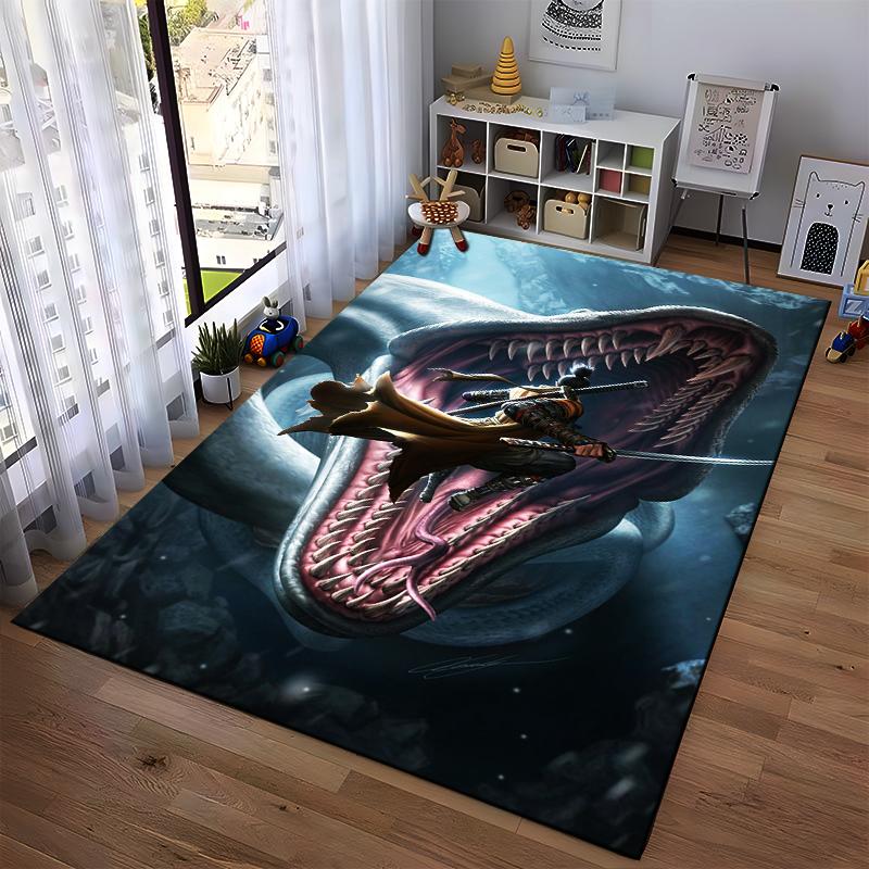 "Fantasy Warrior Battling Sea Monster Carpet with Vivid Artwork Design" Suitable for Use As an Anti-slip for Living Room Bedroom Sofas