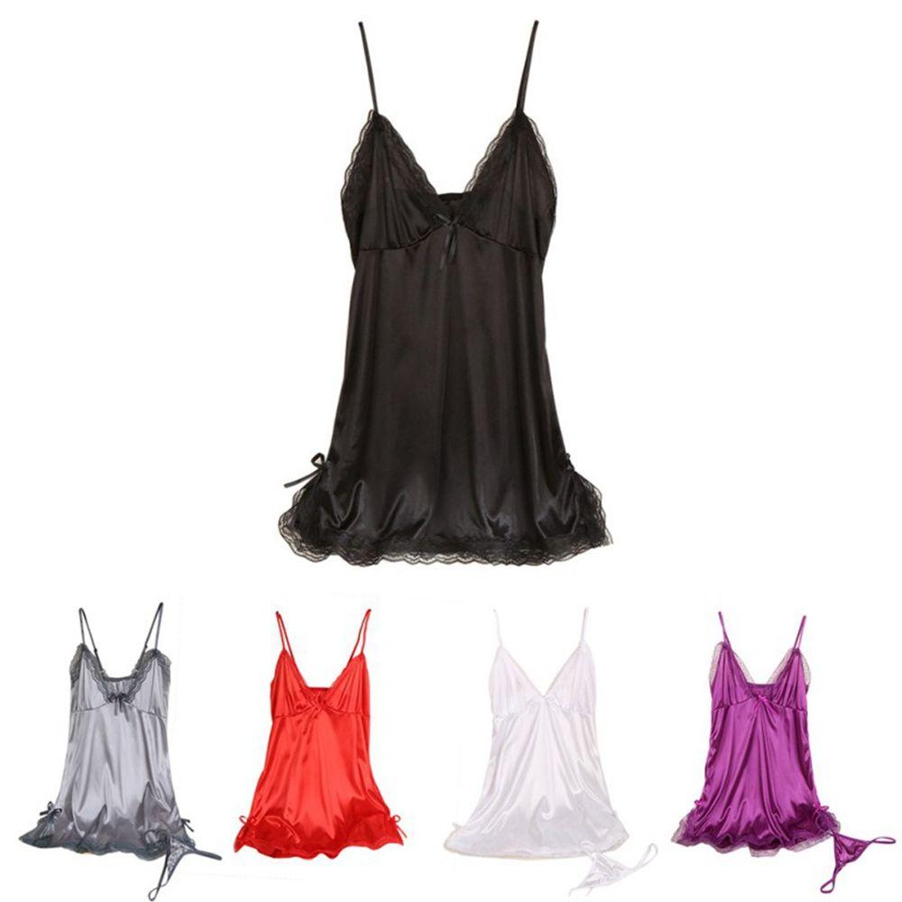 Sexy Lingerie Silk Satin for Women Summer Lace Sleepwear Nightdress Nightwear Skirt