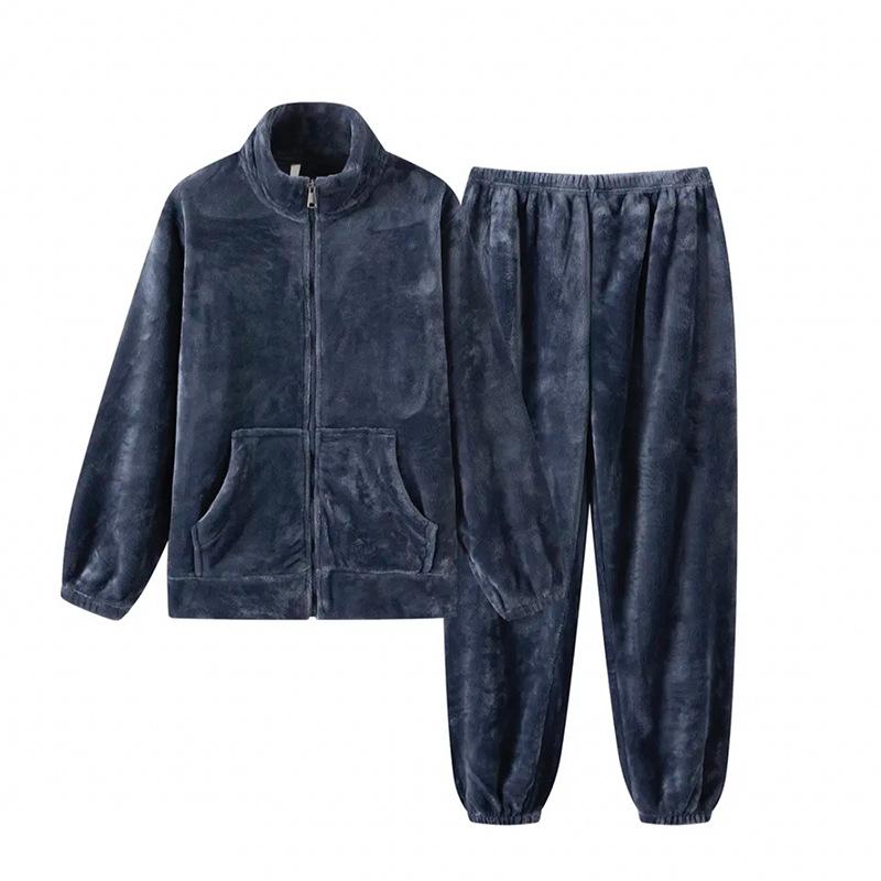 320G Flanell Pyjama Damen Matcha Grün Reißverschluss Herbst und Winter Verdickt Korallenfleece Warm Loungewear Set