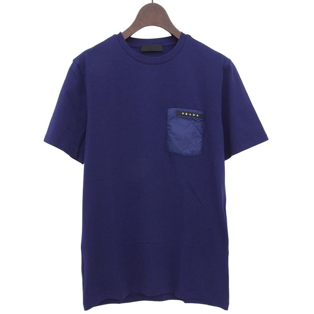 PRADA Men's Rubber Logo Pocket Cotton T-Shirt, Blue, Size XS, 2019 SJN250 tops XS blueUsed