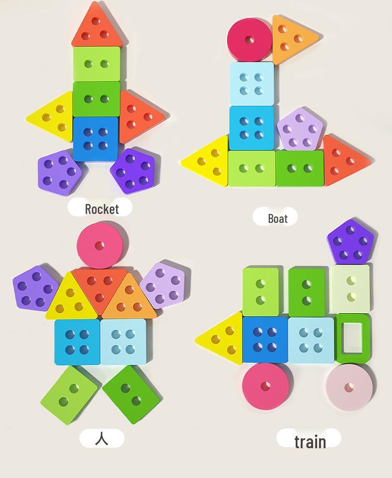 Montessori Wooden Geometric Shape Stacking Blocks for Early Education
