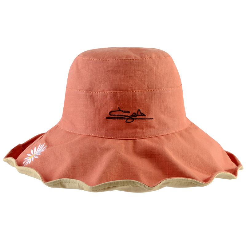 Small daisy bucket hat spring and autumn double-sided wear large brim sun protection sun hat women's summer face cover sun hat
