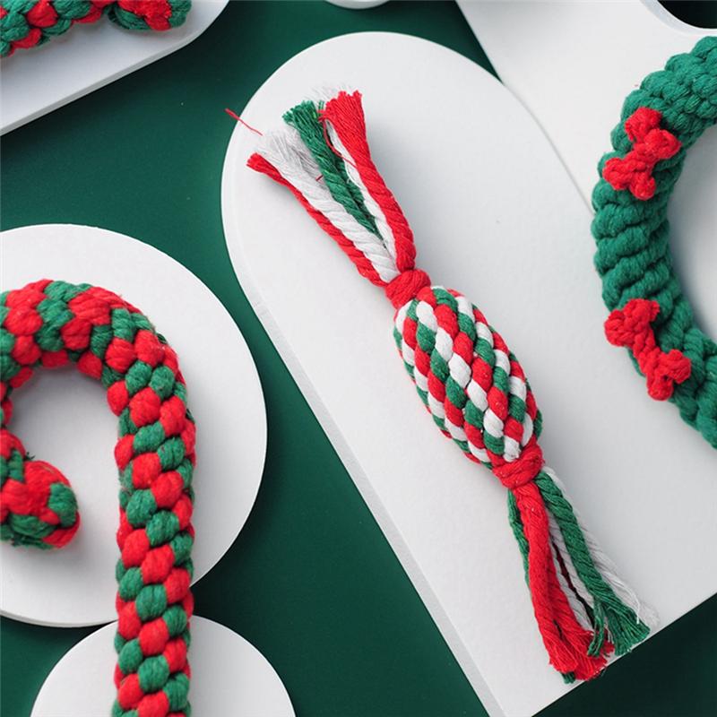 Good-7 Pieces Christmas Set Pet Cotton Rope Teeth Cleaning Dog Rope Christmas Chewing Training