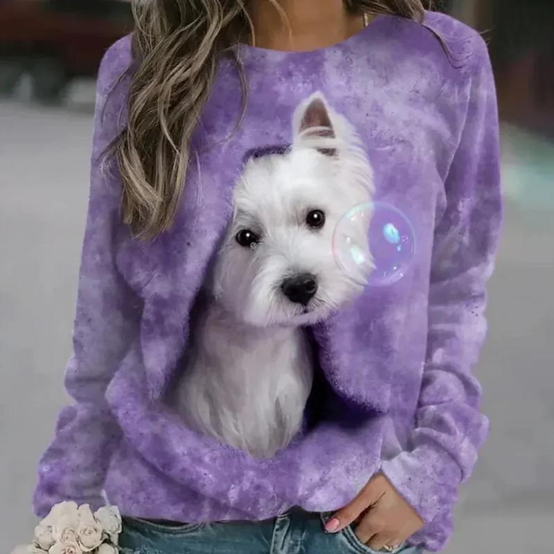 Women's 3D Pullovers O-neck Long Sleeve Cat Puppy Fashion Animal Cute Pet Print Hoodies Large Casual Street Wear Oversize Sweatshirt Ootd