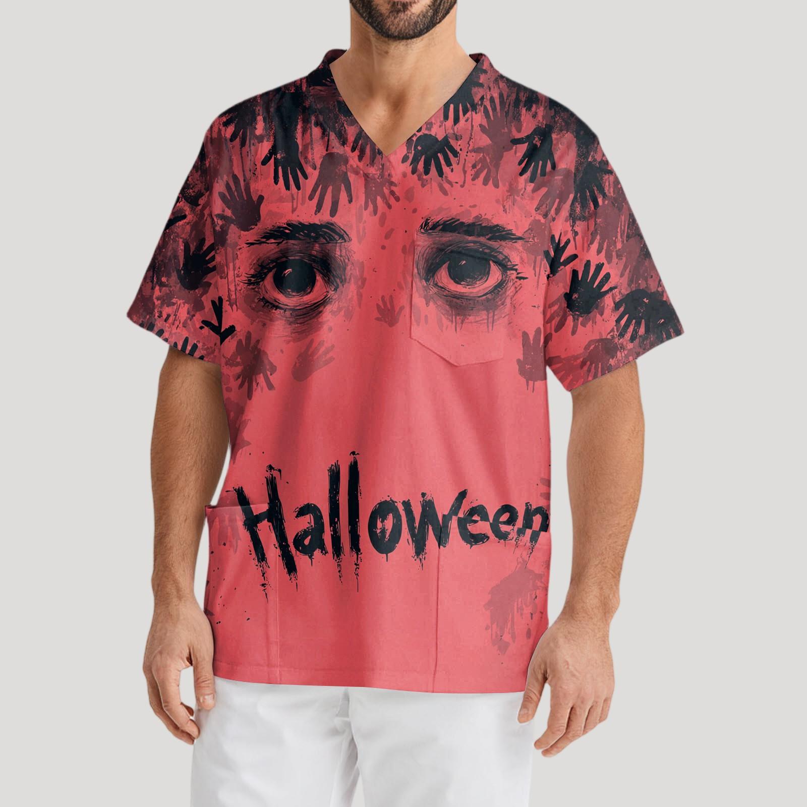 

Мужская рабочая блузка с короткими рукавами и v-образным вырезом с принтом, топ с нагрудным карманом XXXXL