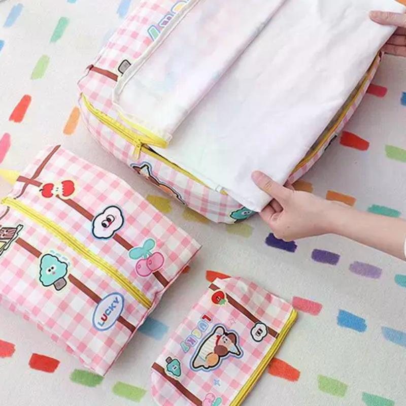 Cute Zippered Travel Storage Bag Large Capacity Waterproof For Clothes, Underwear, Suitcases Clothing Classification Storage Bag
