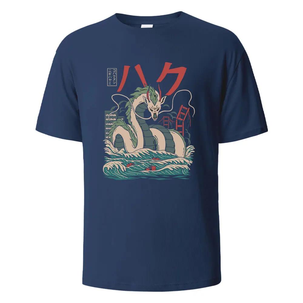 Dragon Printing Men‘s T-shirt Casual Breathable Tees 100%Cotton Funny Loose Tops Street Oversized T-Shirts For Men Women O-neck