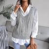 Gilet lavorato a maglia con scollo a V e motivo a torsione cava da donna, autunno e inverno