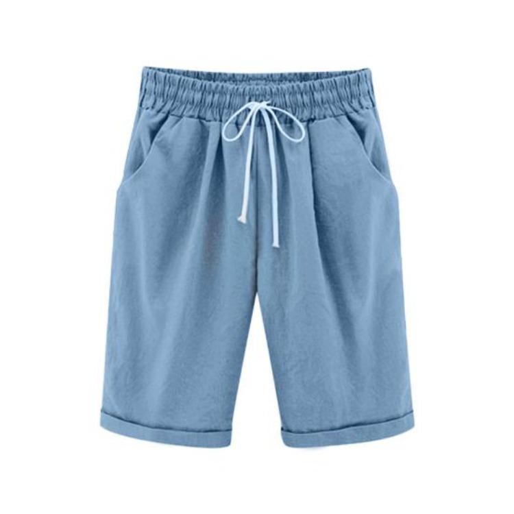

Summer Casual Shorts Loose Fit with Elastic Waist Adjustable Drawstring Wide Leg and Pockets M синий