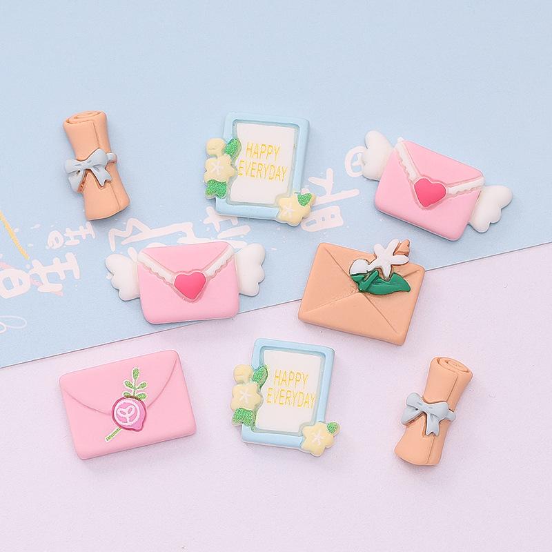 

10 Pcs New Mini Cute Cartoon Lovely Envelope Flat Back Resin Cabochon Scrapbook Diy Hairpin Embellishments Charm Accessories A96